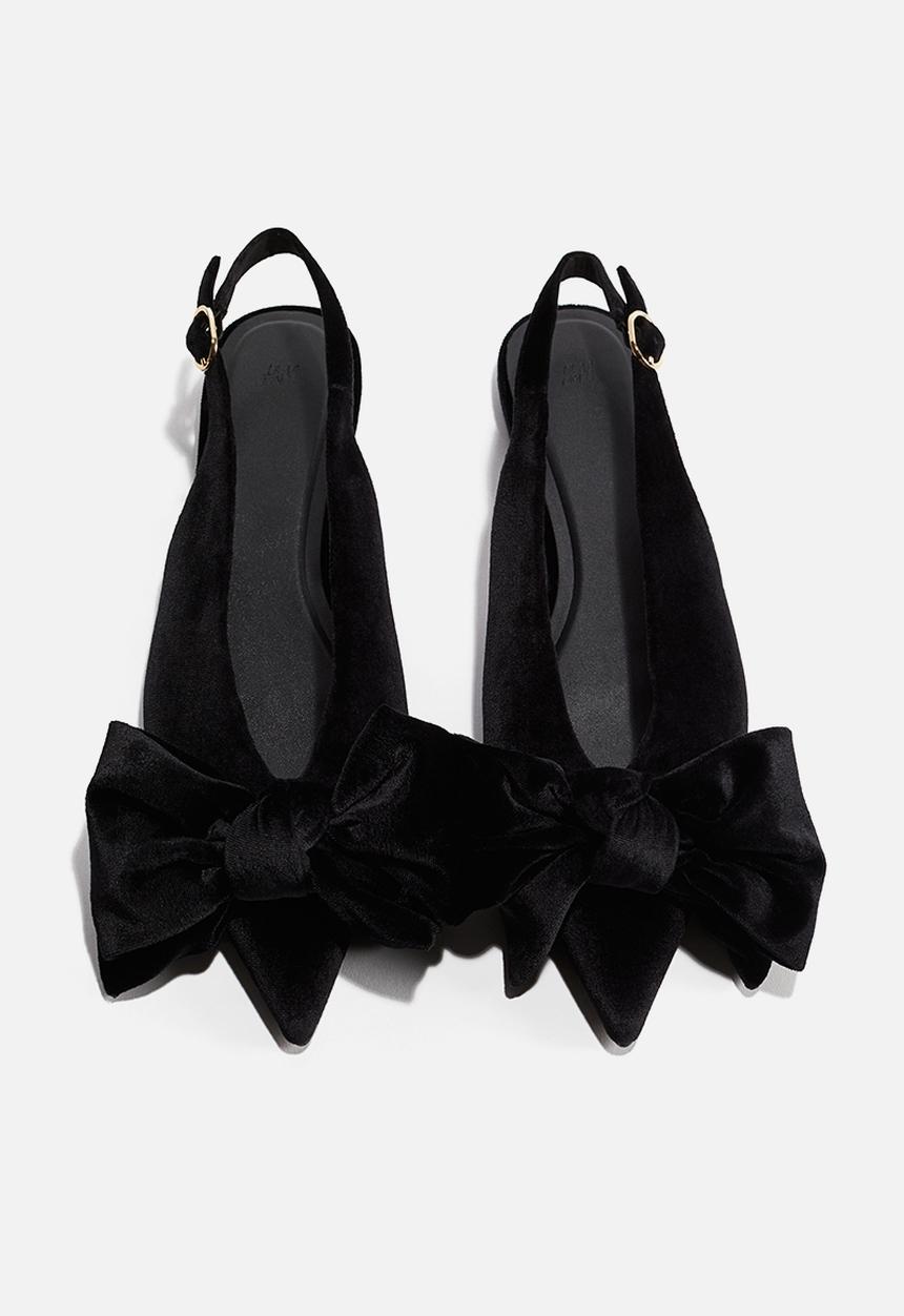 H&M - Bow-detail velour slingbacks - black