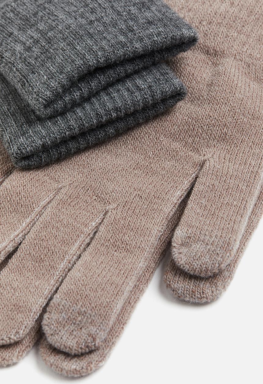 H&M - 2 Pack touchscreen gloves - beige & dark grey marl
