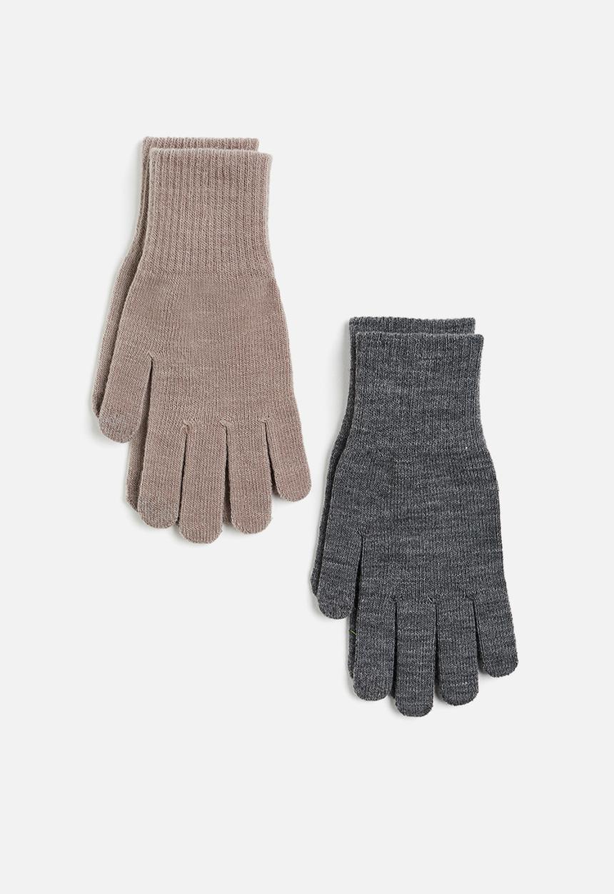 H&M - 2 Pack touchscreen gloves - beige & dark grey marl