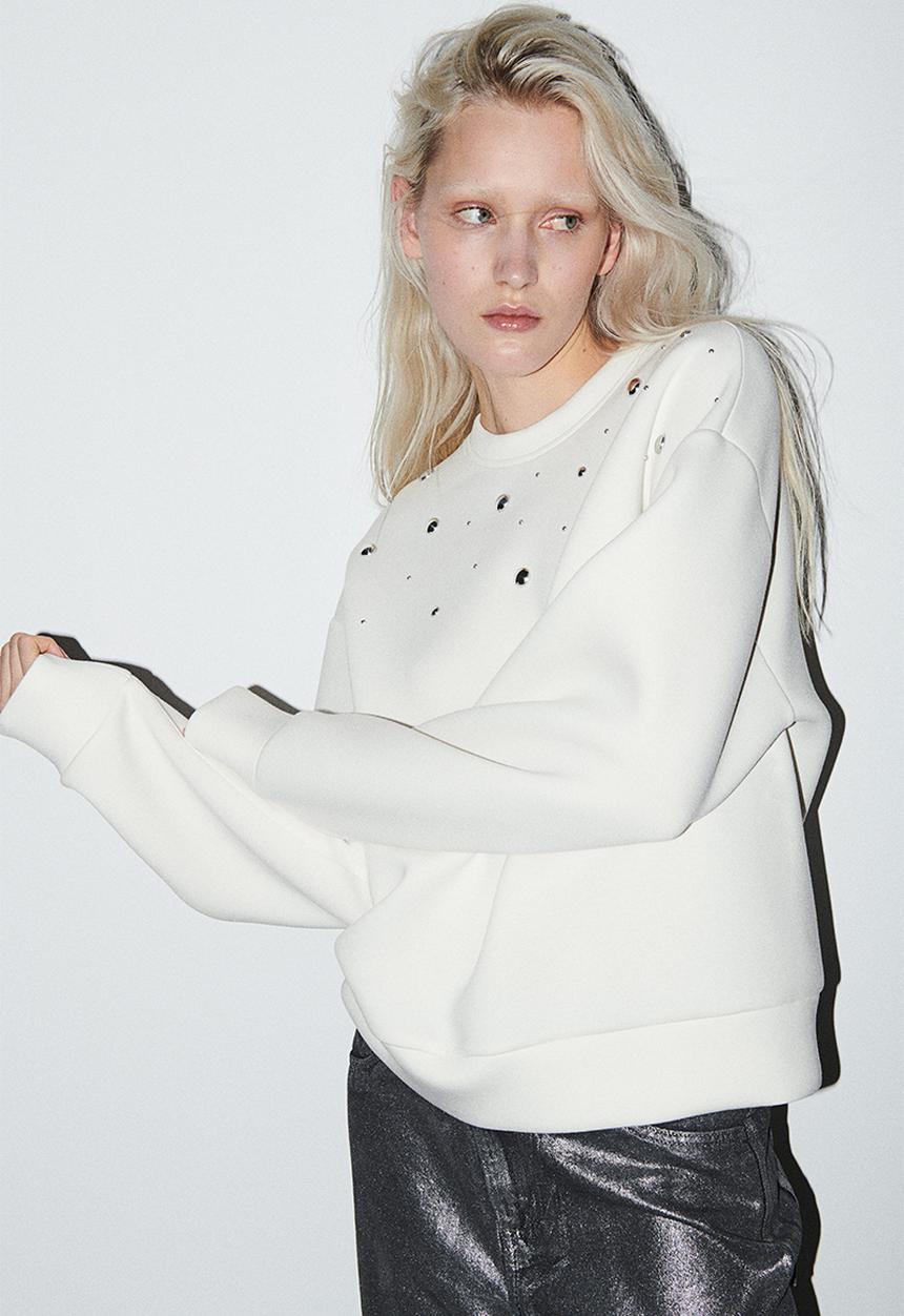 H&M - Studded scuba sweatshirt - cream