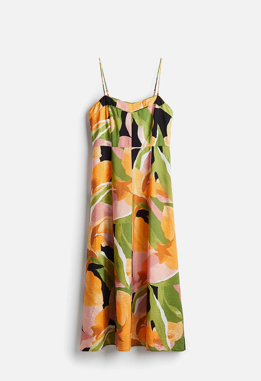 H&M - Strappy midi dress - green patterned