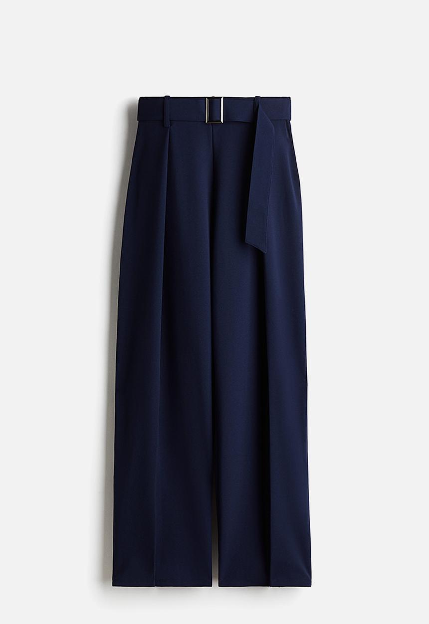 H&M - Wide belt-detail trousers - navy blue