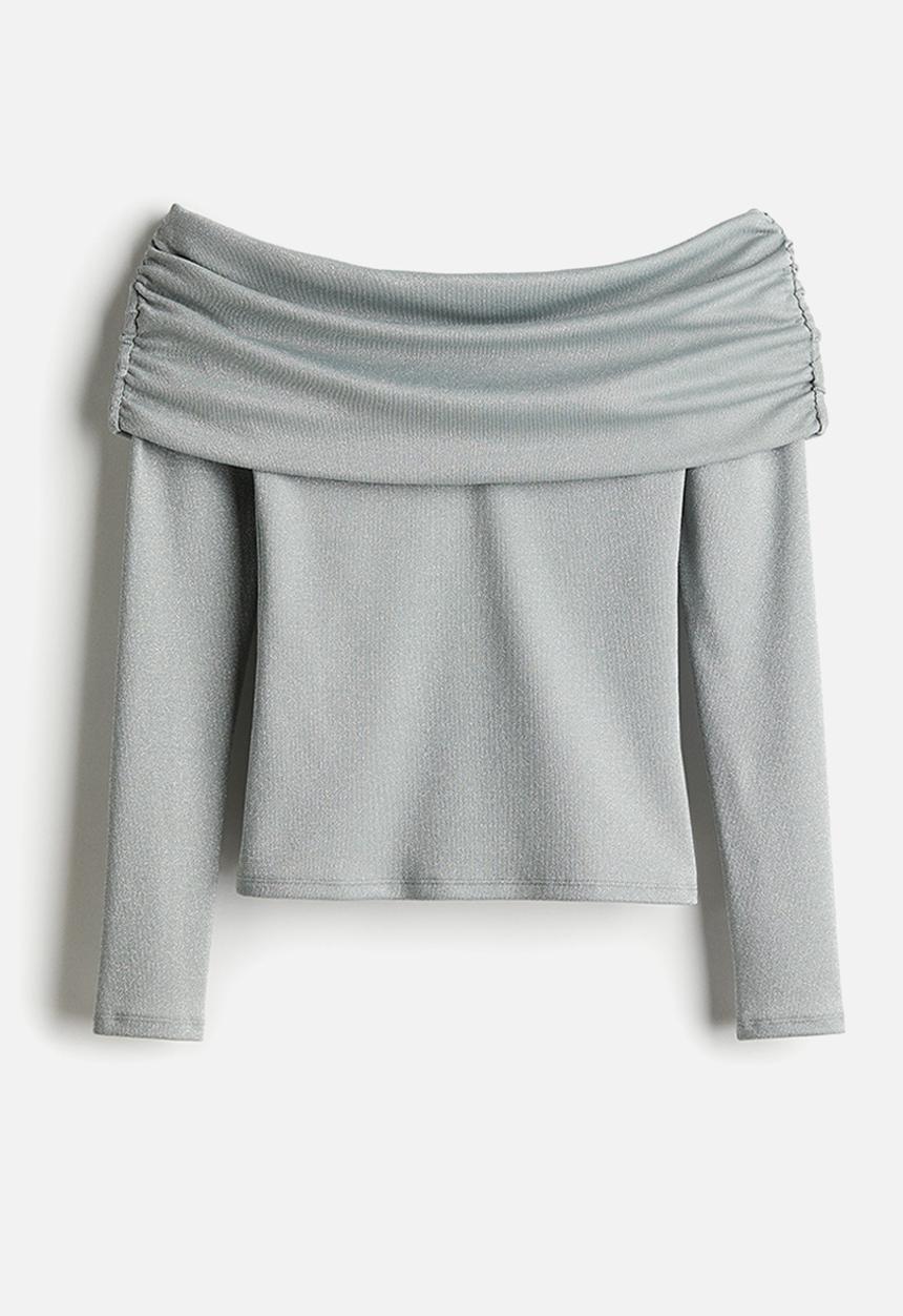 H&M - Gathered off-the-shoulder top - grey glittery