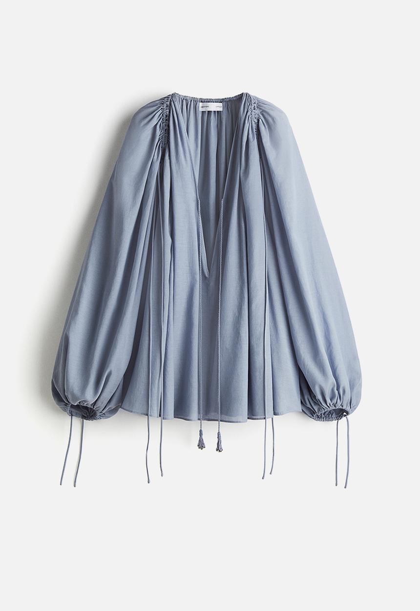 H&M - H&M Studio: Balloon-sleeved blouse - dusty blue