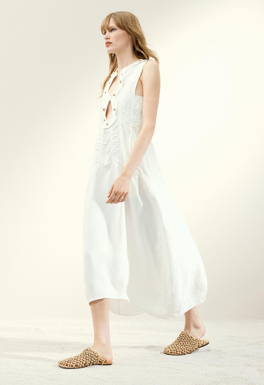 H&M - H&M Studio: A-line studded dress - white