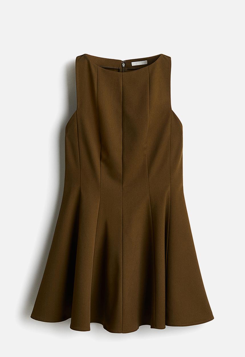 H&M - Flared-skirt dress - dark khaki green 