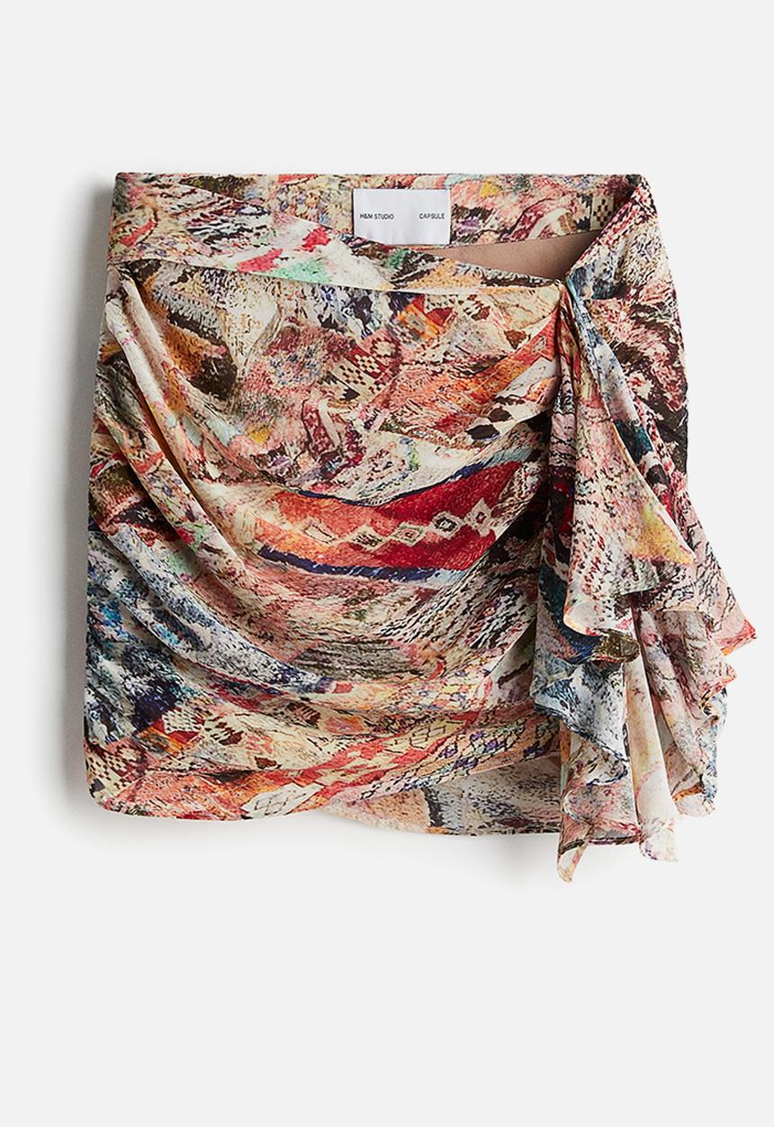 H&M - H&M Studio: Draped mini skirt - beige/patterned