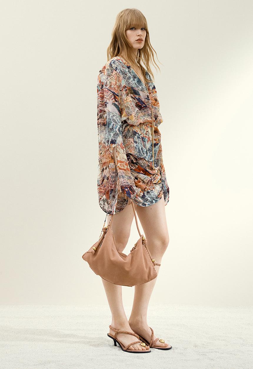 H&M - H&M Studio: Draped mini skirt - beige/patterned