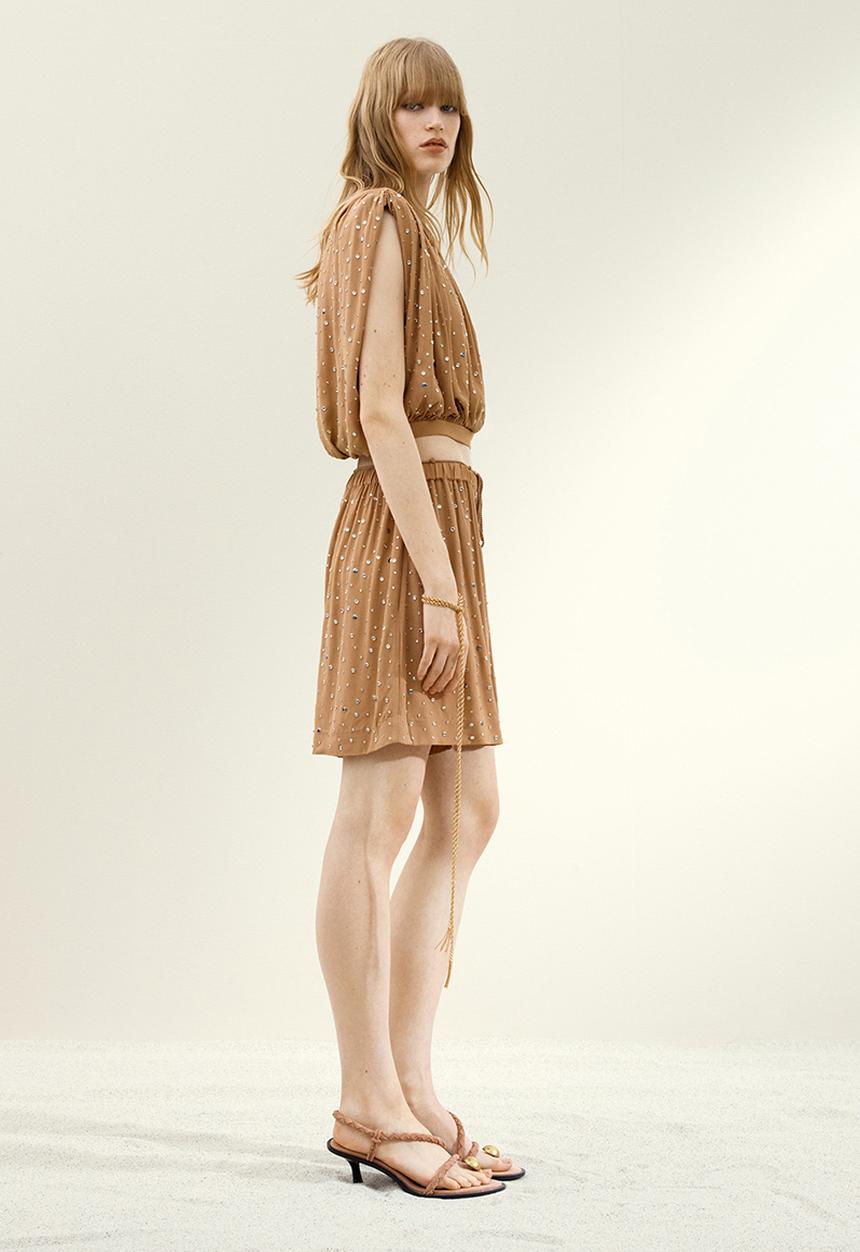 H&M - H&M Studio: Rhinestone-embellished top - dark beige