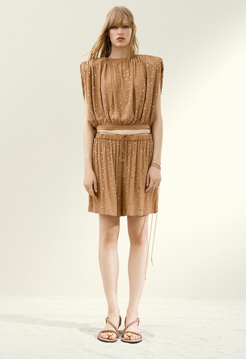 H&M - H&M Studio: Rhinestone-embellished top - dark beige