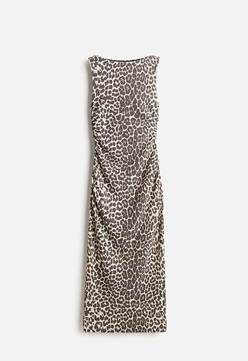 H&M - Boat-neck bodycon dress - light beige leopard print