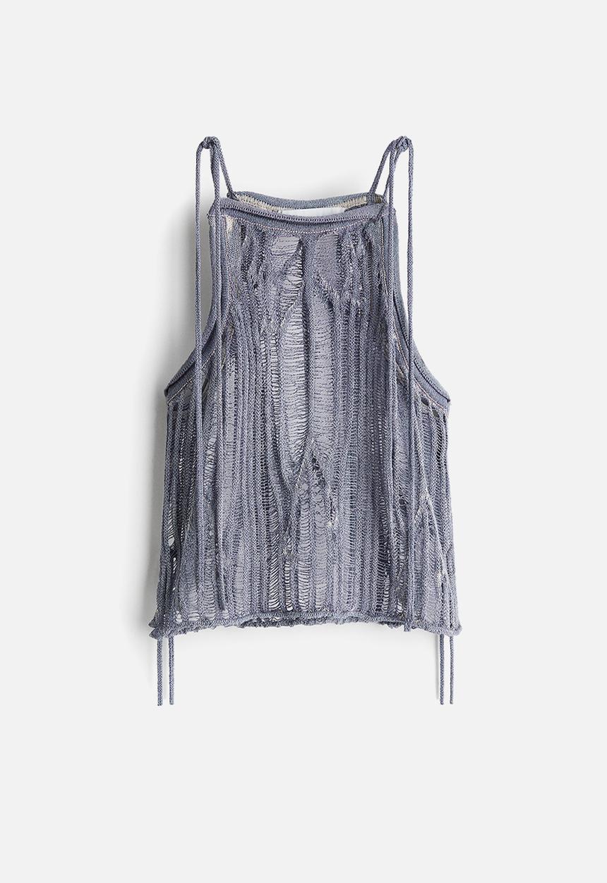 H&M - H&M Studio: Tie-strap knitted top - dusty blue