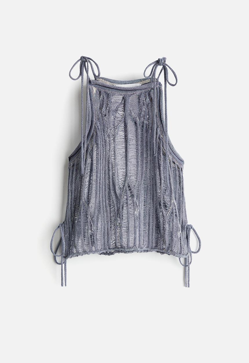 H&M - H&M Studio: Tie-strap knitted top - dusty blue