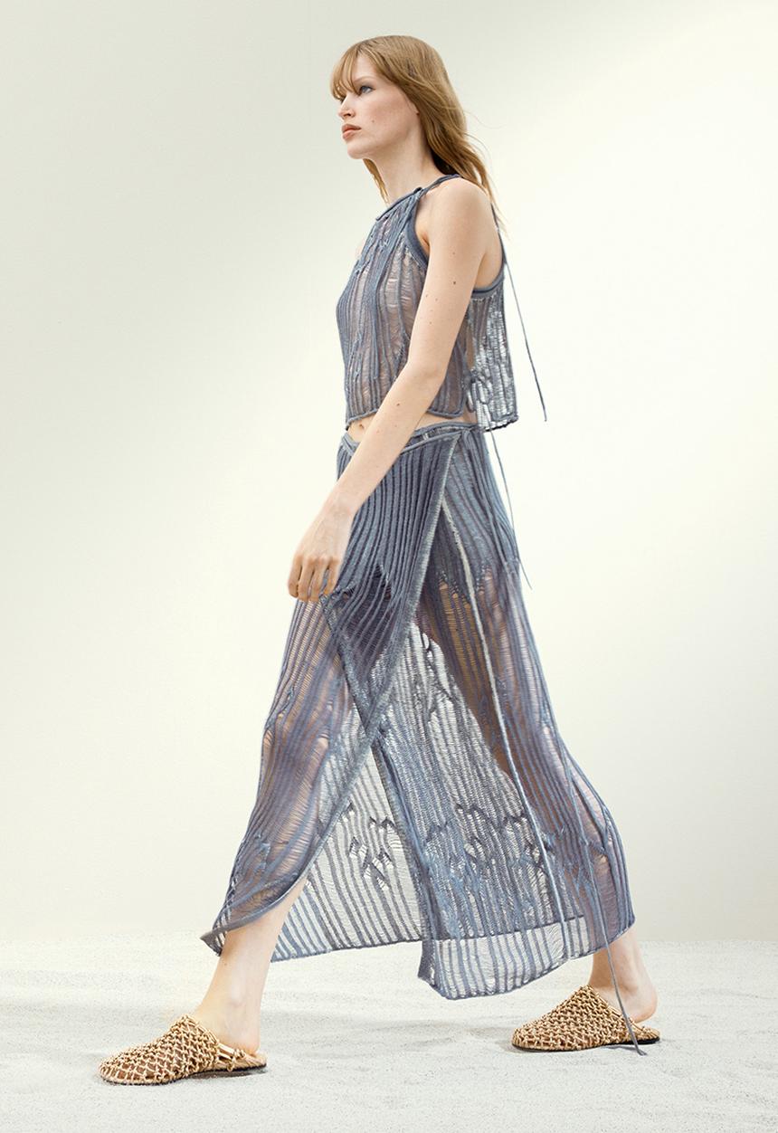 H&M - H&M Studio: Tie-strap knitted top - dusty blue