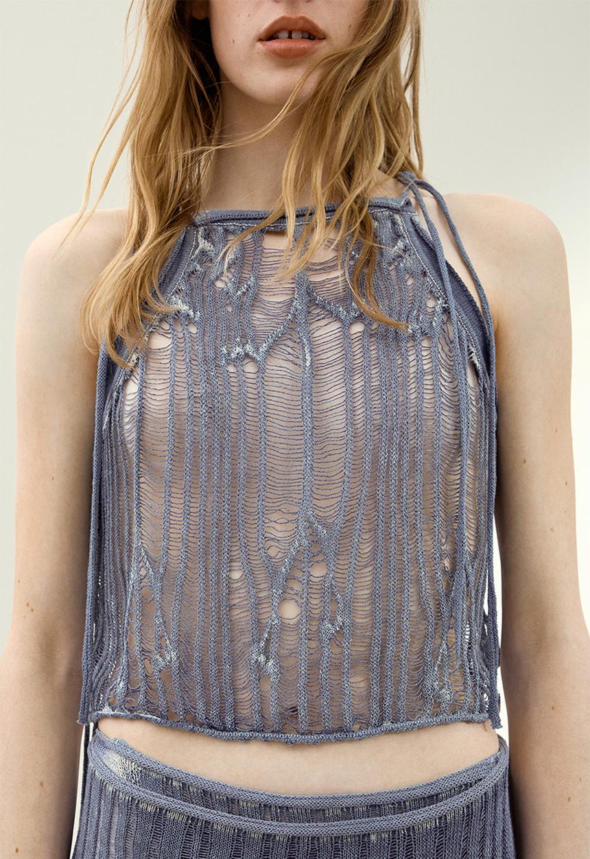 H&M - H&M Studio: Tie-strap knitted top - dusty blue