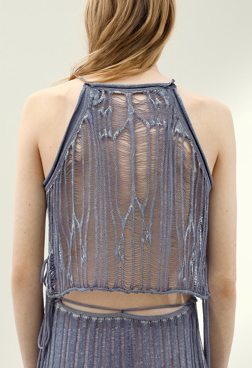 H&M - H&M Studio: Tie-strap knitted top - dusty blue