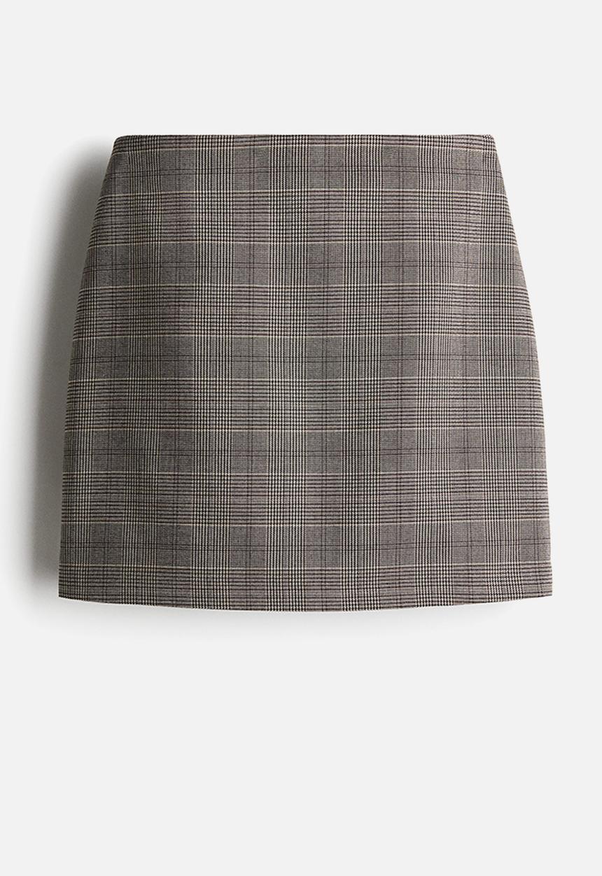 H&M - Mini skirt - light beige/checked
