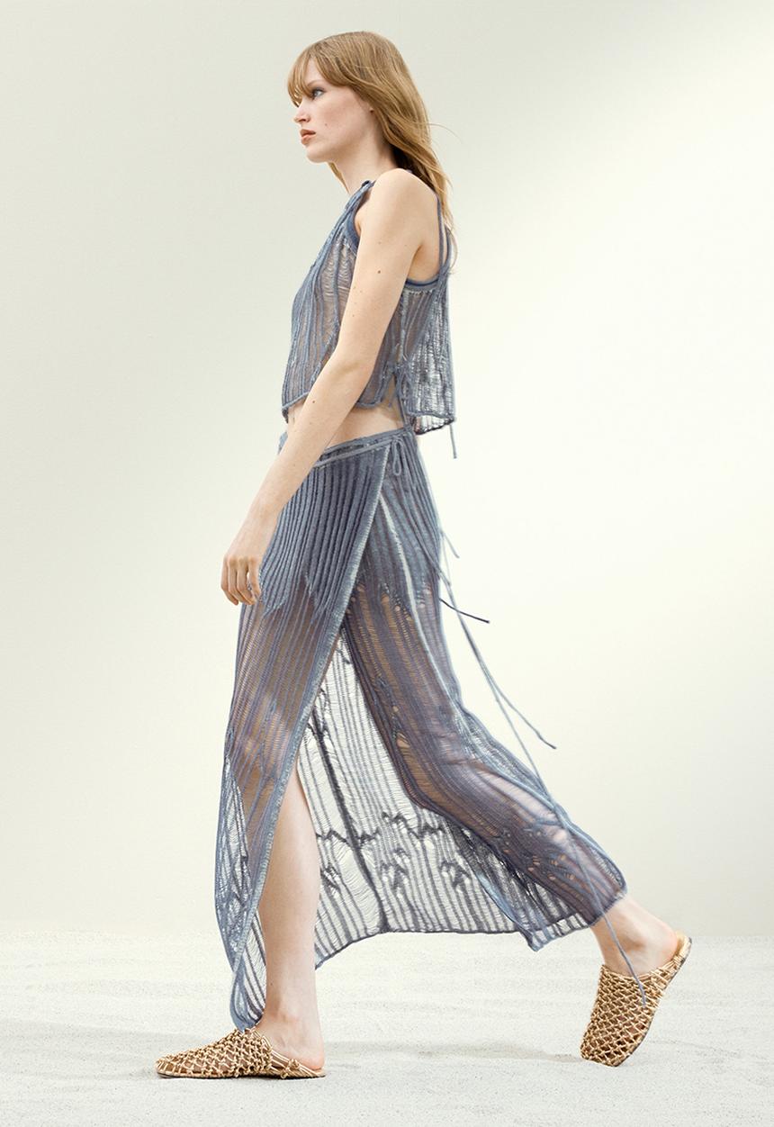 H&M - H&M Studio: Knitted wrap skirt - dusty blue