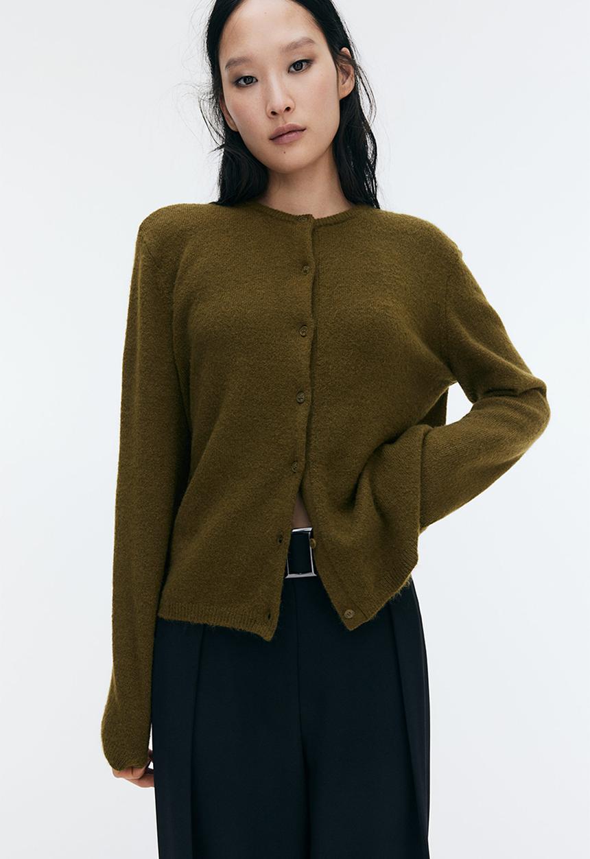 H&M - Loose-fit cardigan - dark khaki green