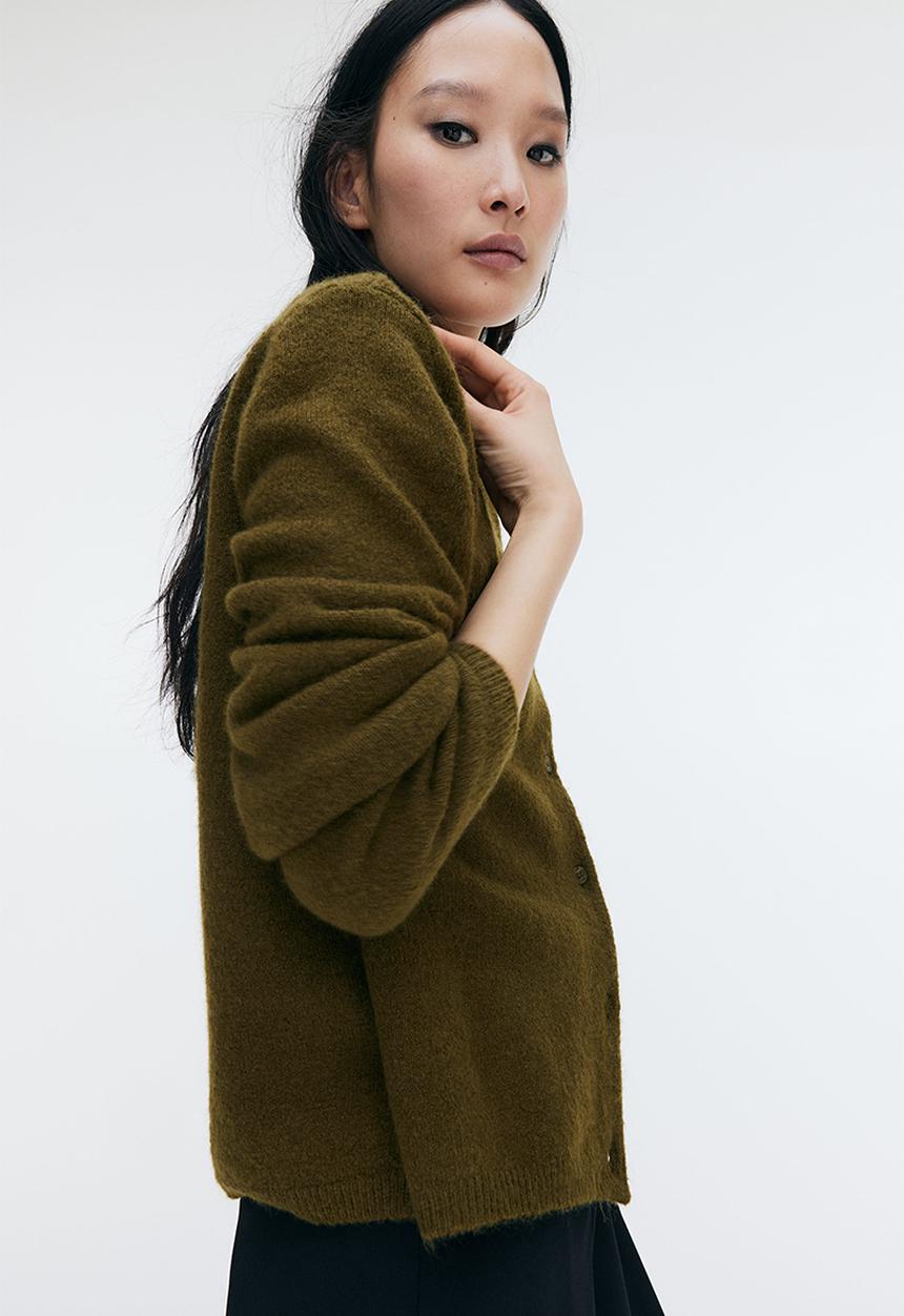 H&M - Loose-fit cardigan - dark khaki green