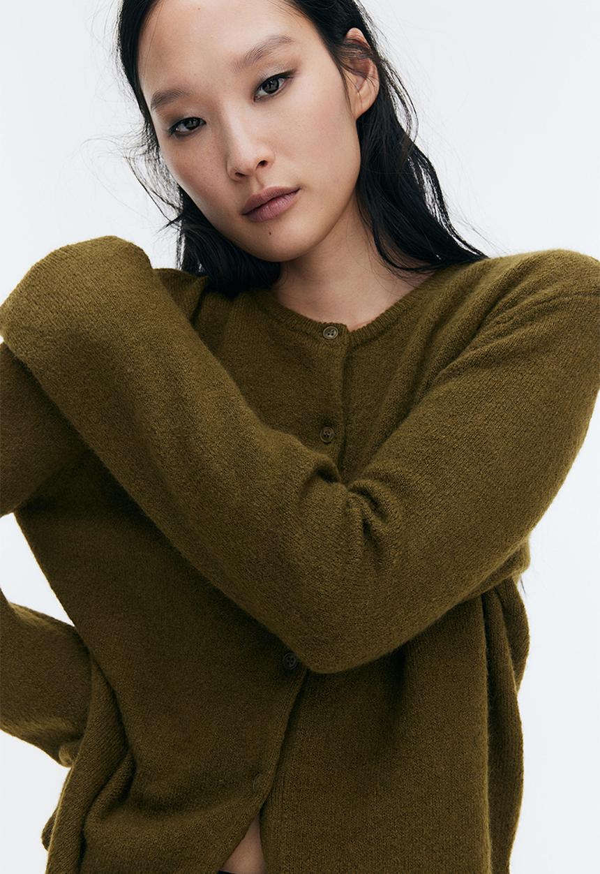 H&M - Loose-fit cardigan - dark khaki green