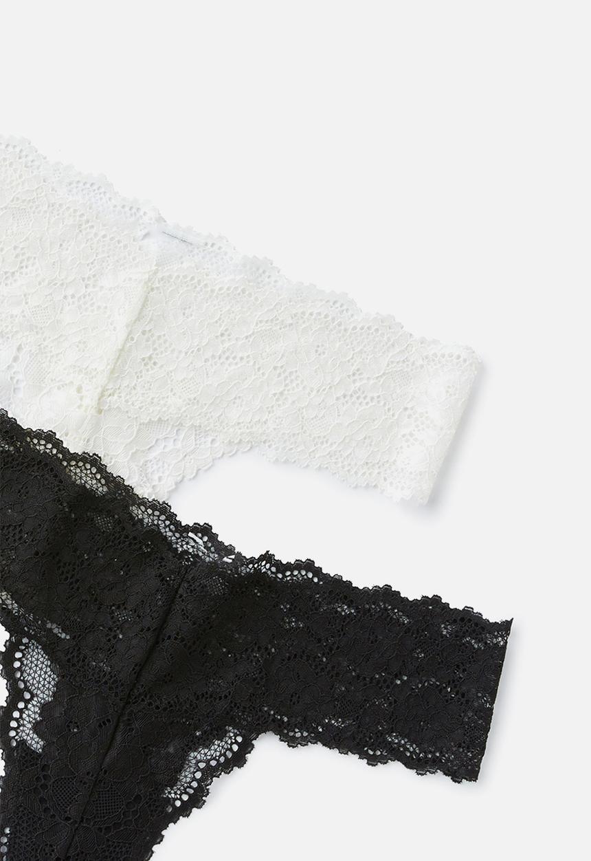Cotton On - Everyday Lace G String Brief 2Pk - Black/Cream