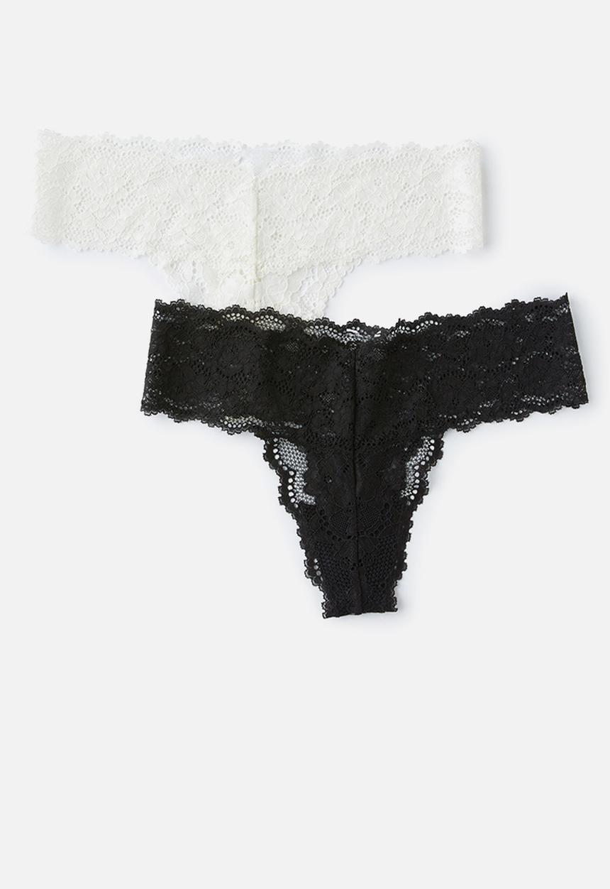 Cotton On - Everyday Lace G String Brief 2Pk - Black/Cream