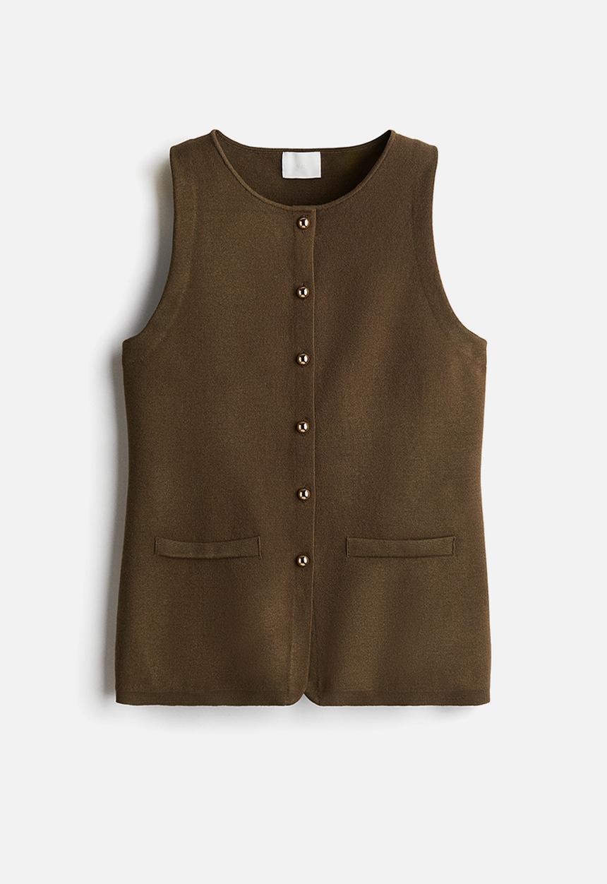 H&M - Dense-knit waistcoat - dark khaki green 