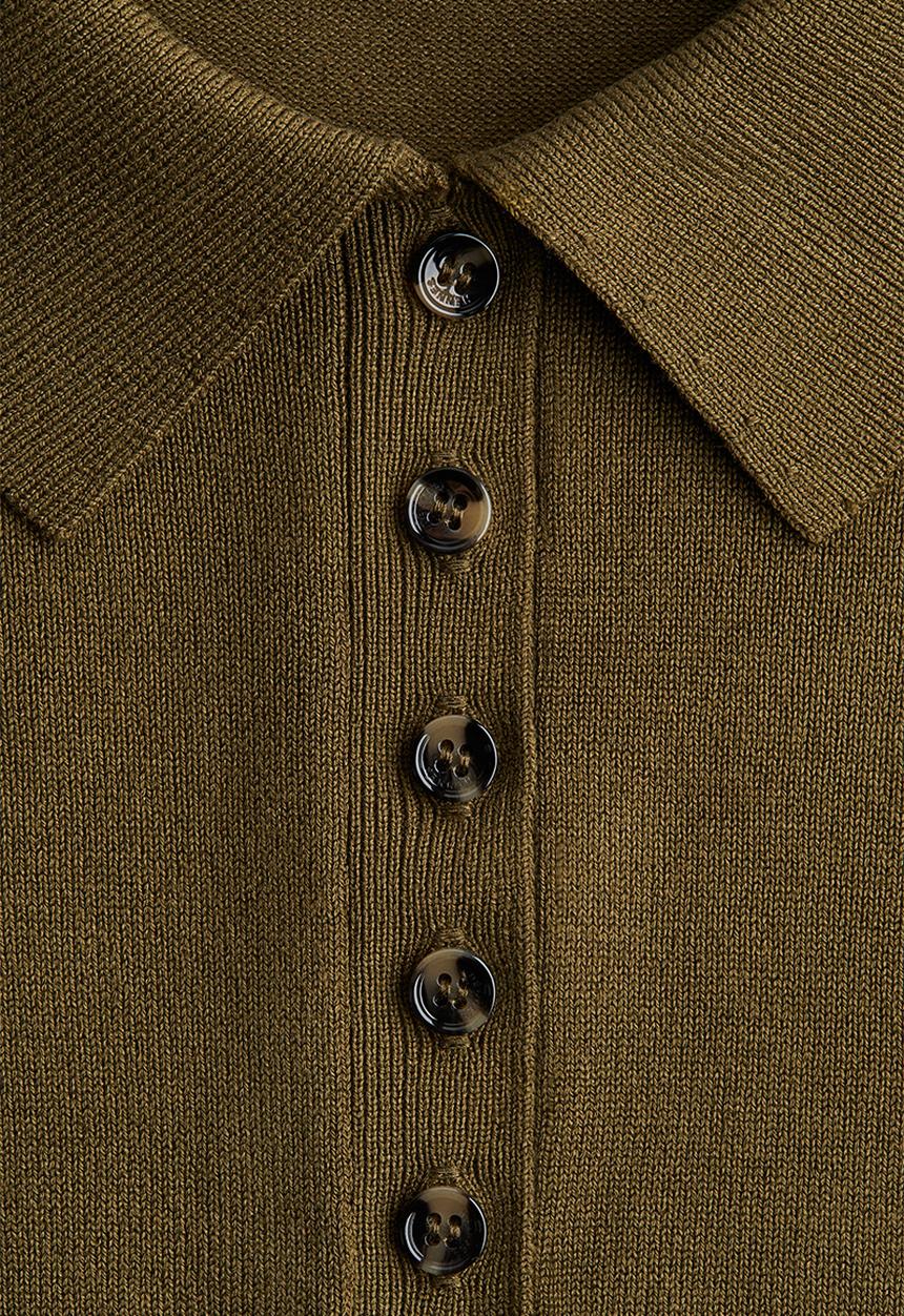 H&M - Fine-knit polo shirt - dark khaki green