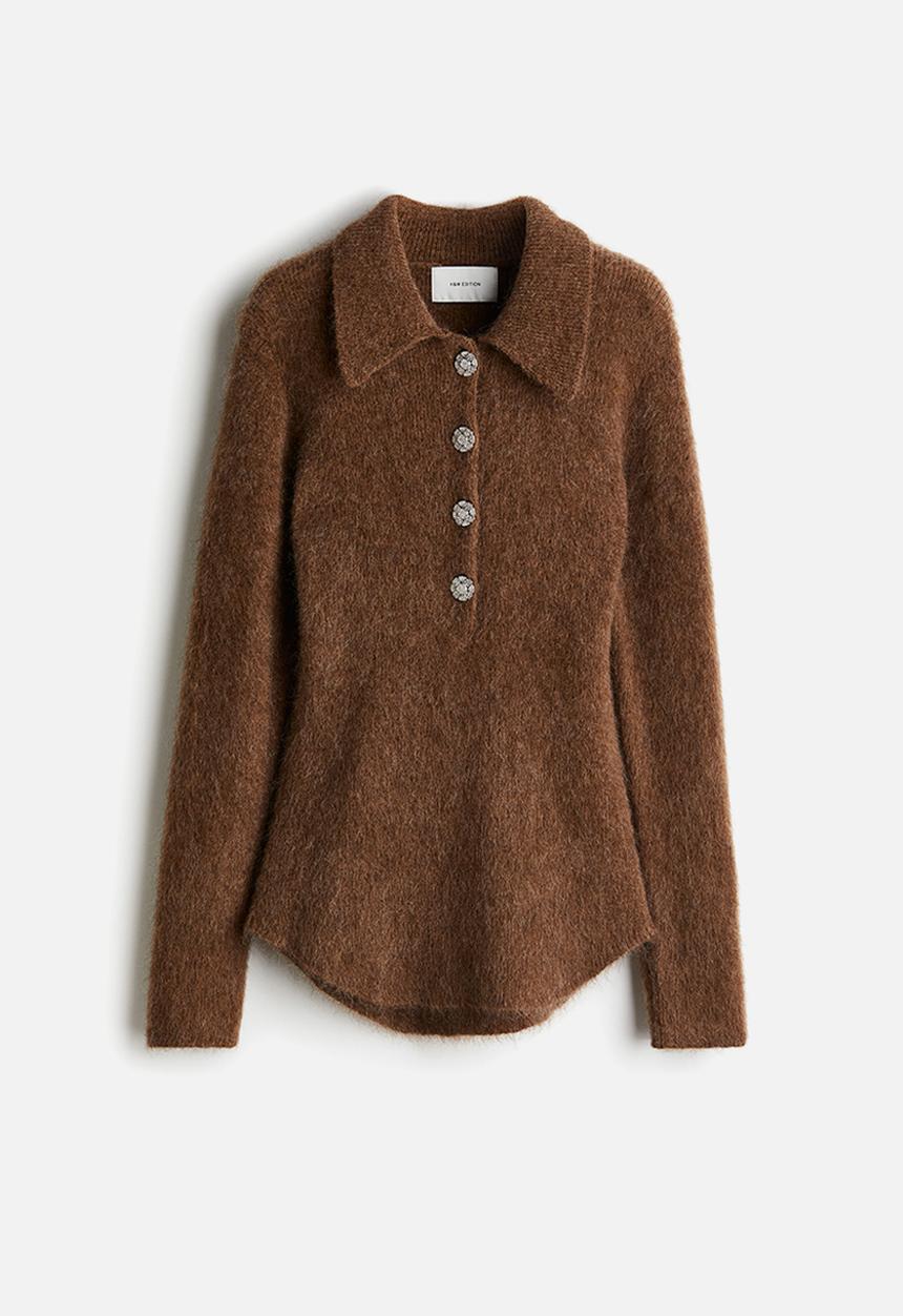 H&M - Mohair-blend collared jumper - brown