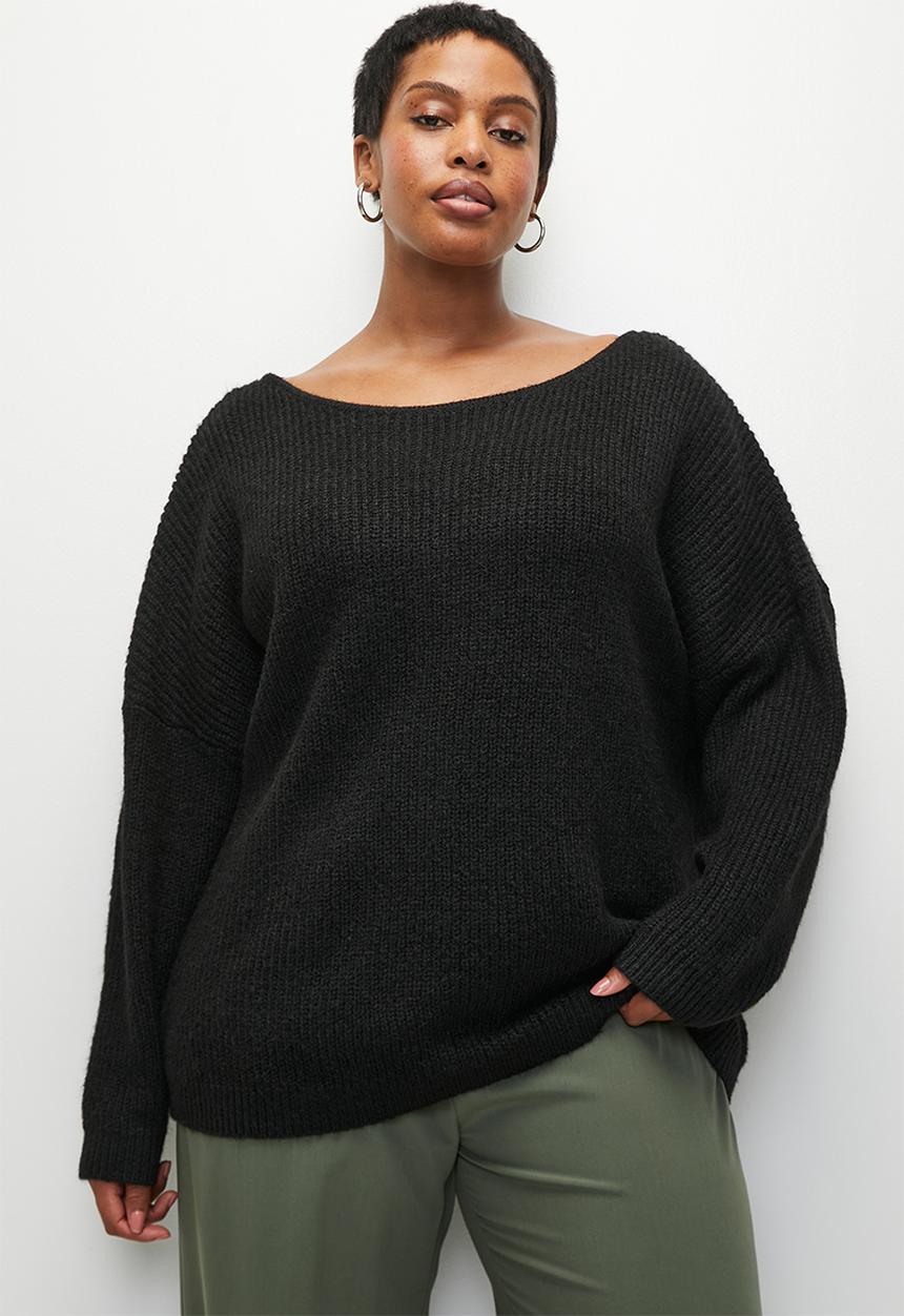Cotton On - Plus  luxe rib boatneck off shoulder - black