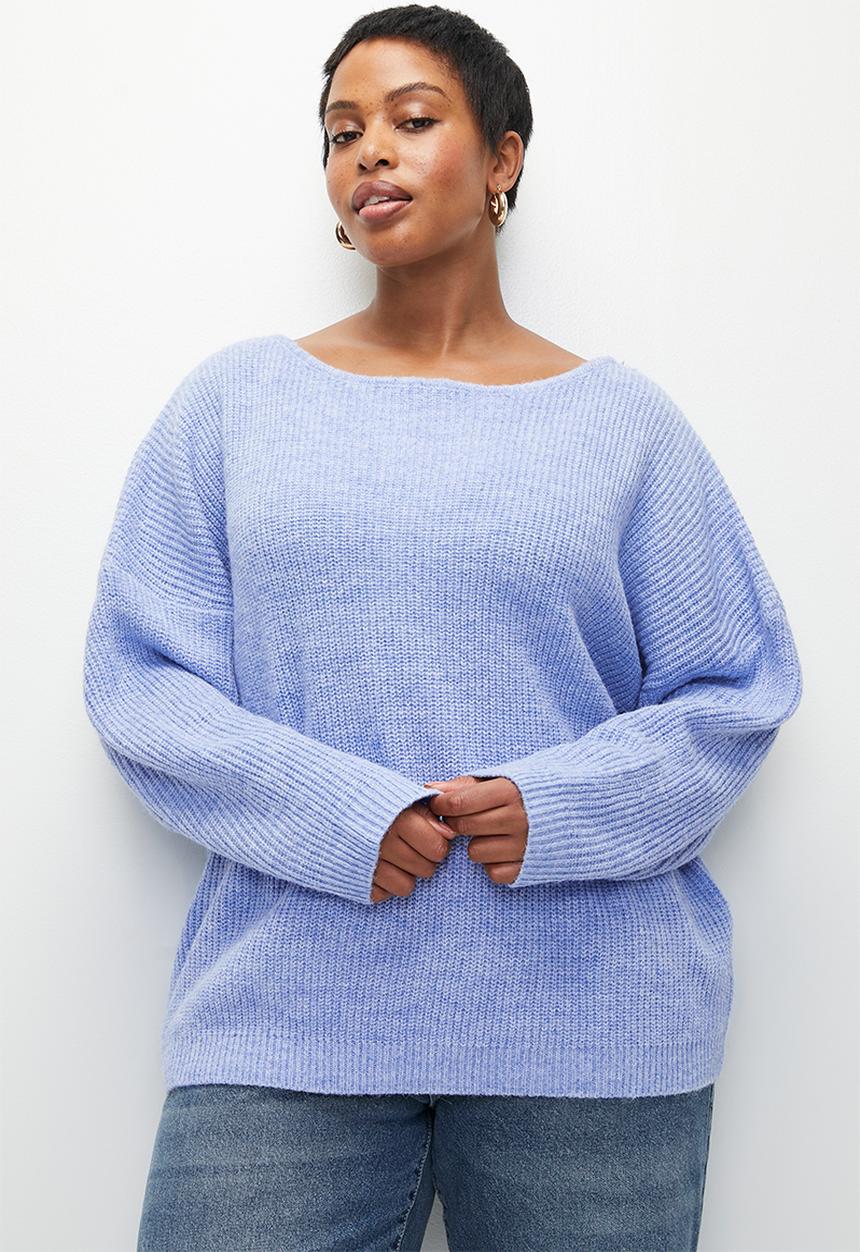 Cotton On - Plus  luxe rib boatneck off shoulder - dusk blue