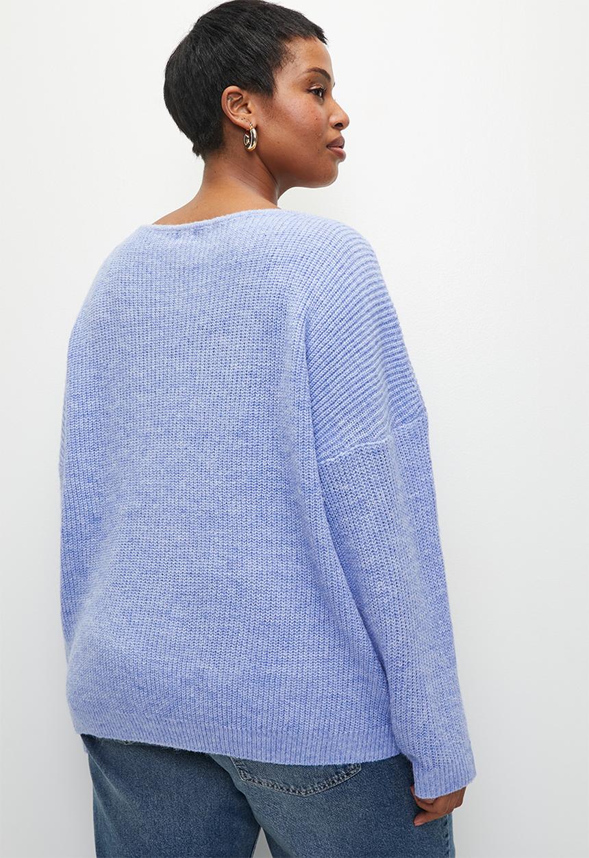 Cotton On - Plus  luxe rib boatneck off shoulder - dusk blue