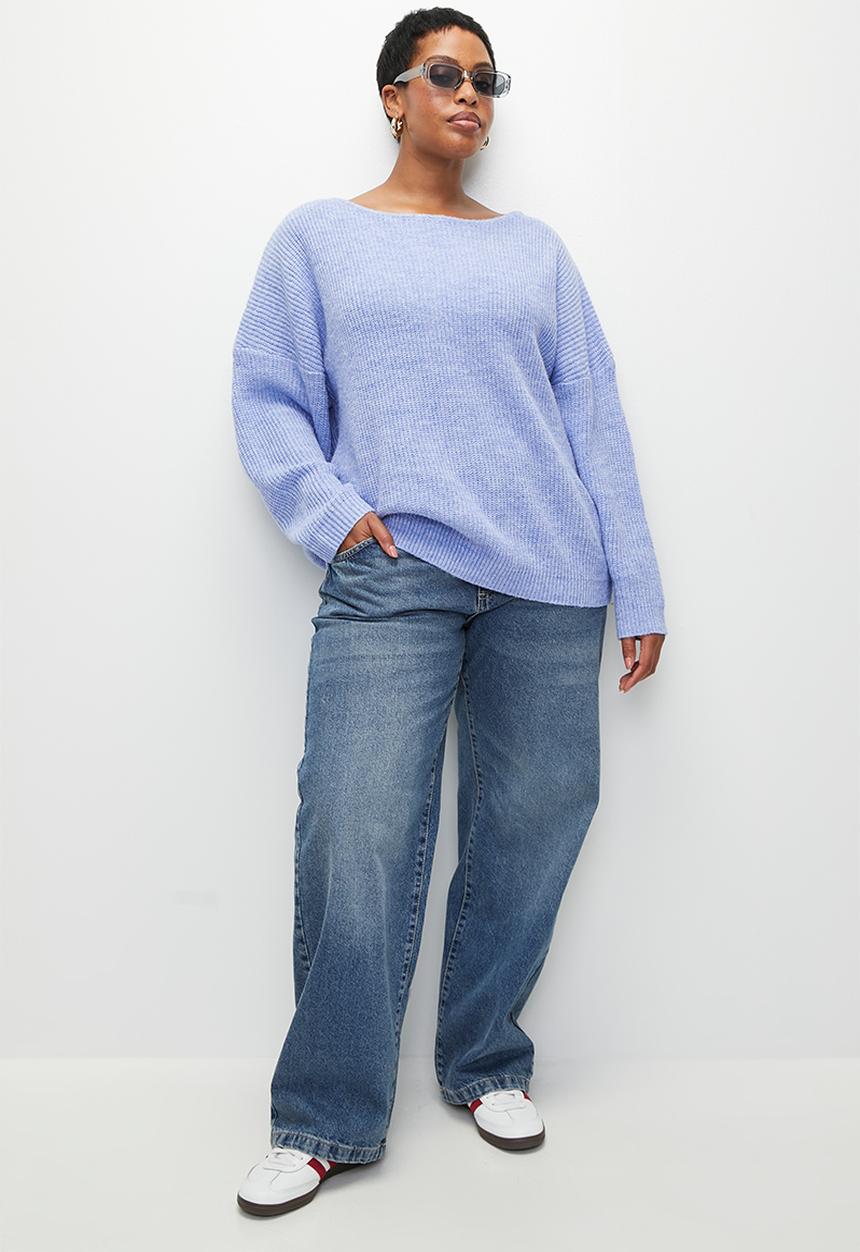 Cotton On - Plus  luxe rib boatneck off shoulder - dusk blue