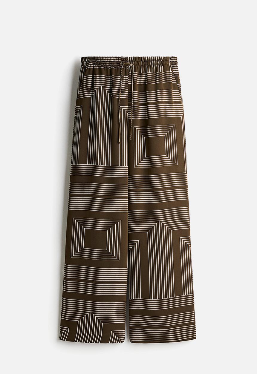 H&M - Twill drawstring trousers - dark khaki green/patterned