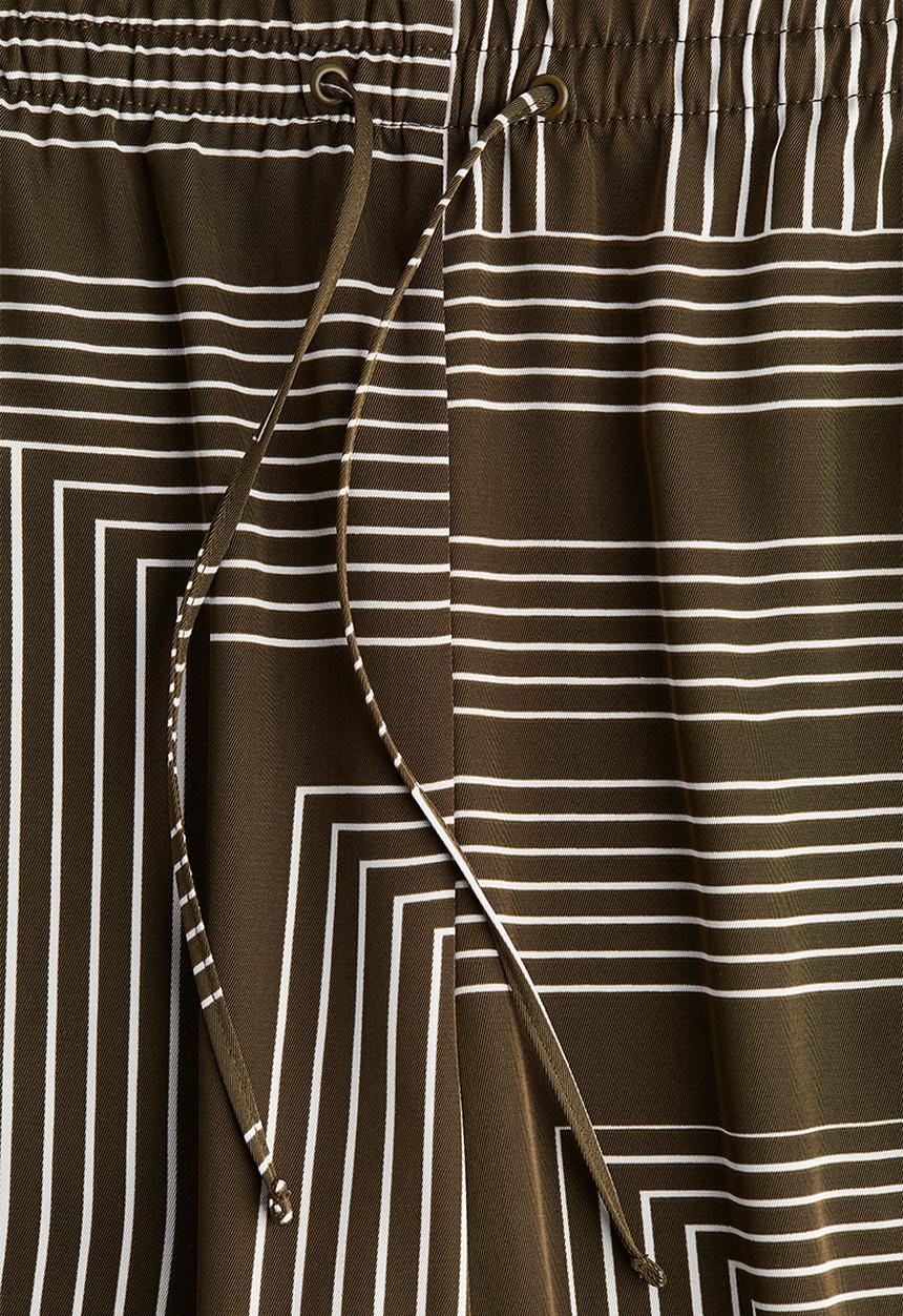 H&M - Twill drawstring trousers - dark khaki green/patterned
