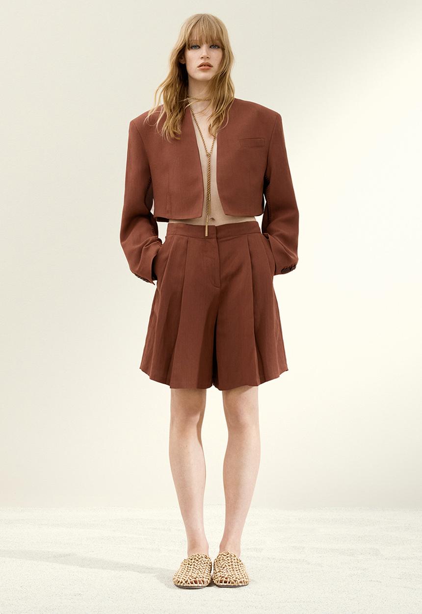 H&M - H&M Studio: Cropped linen-blend blazer - brown