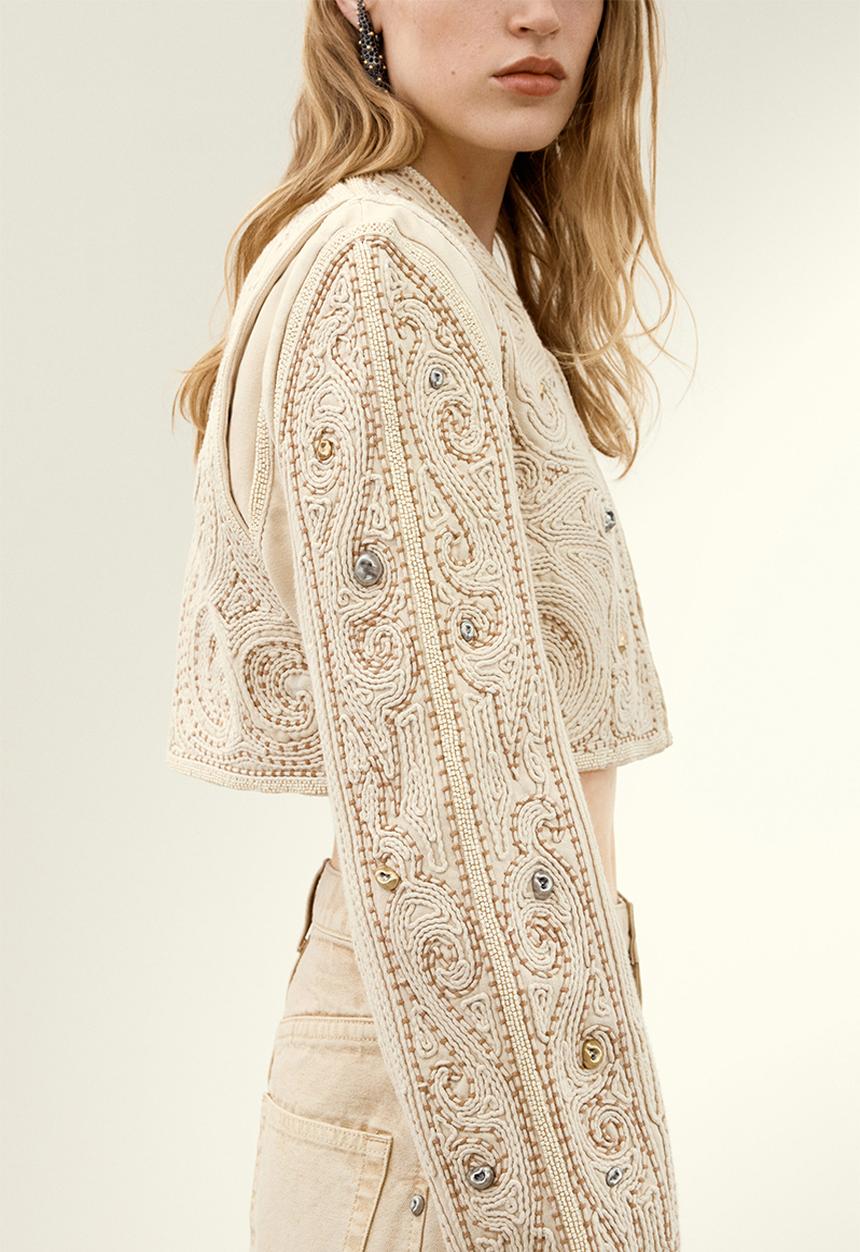 H&M - H&M Studio: Embroidered canvas blazer - beige