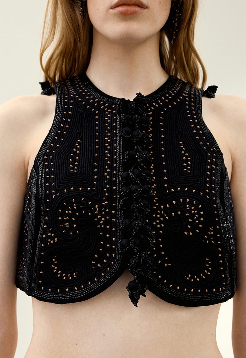 H&M - H&M Studio: Embroidered canvas waistcoat - black