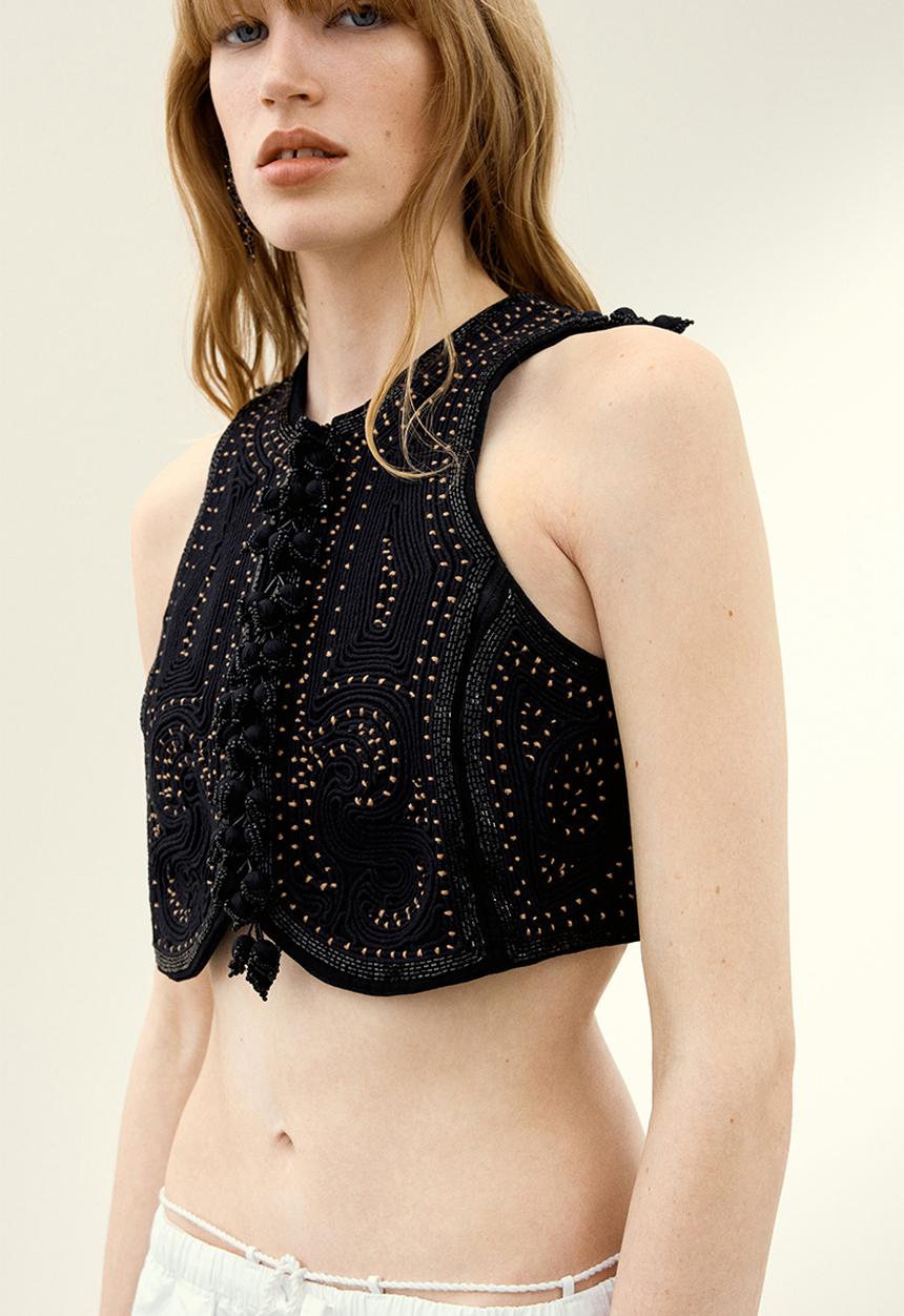 H&M - H&M Studio: Embroidered canvas waistcoat - black