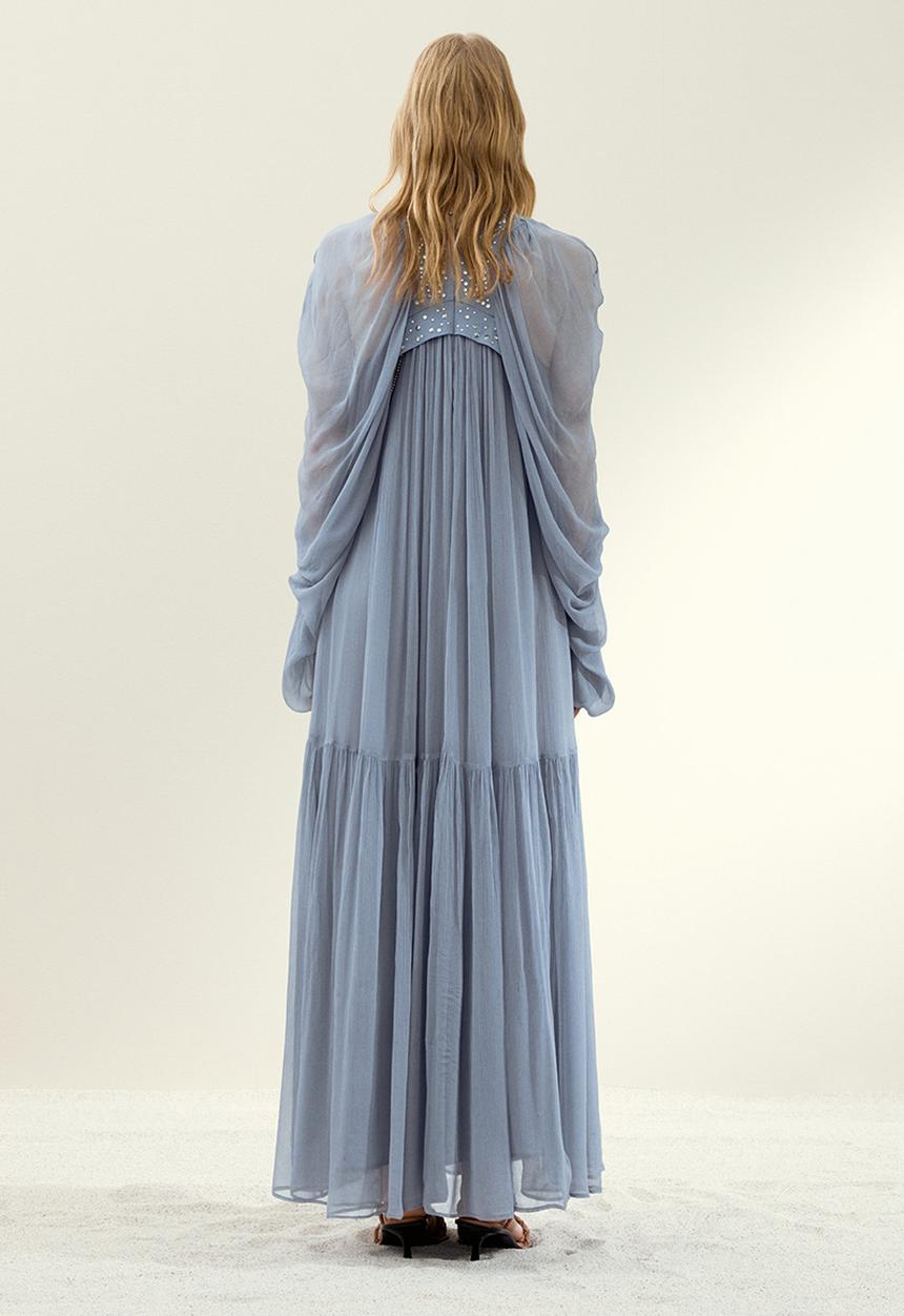 H&M - H&M Studio: Rhinestone-embellished chiffon dress - dusty blue