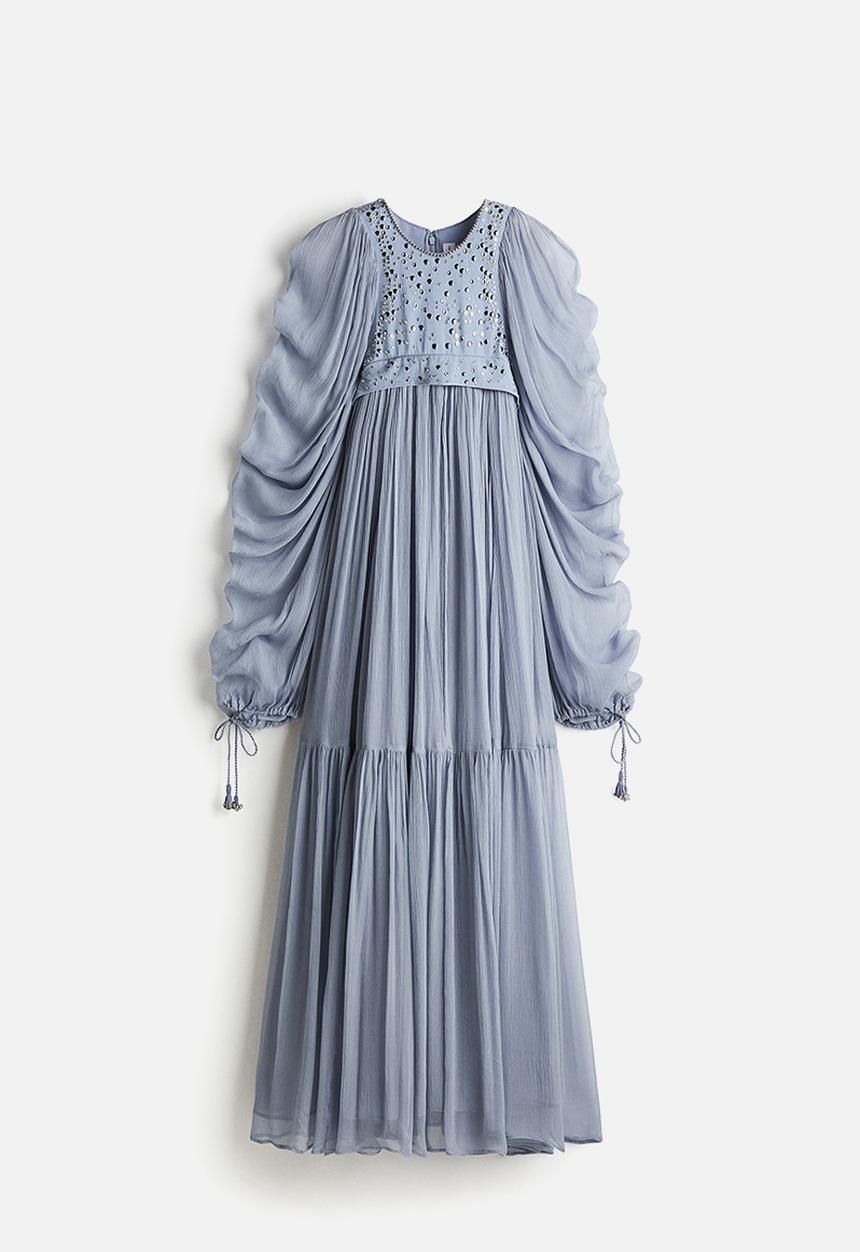 H&M - H&M Studio: Rhinestone-embellished chiffon dress - dusty blue