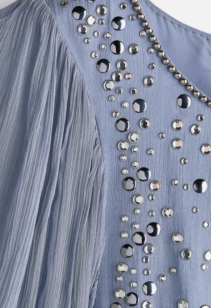 H&M - H&M Studio: Rhinestone-embellished chiffon dress - dusty blue