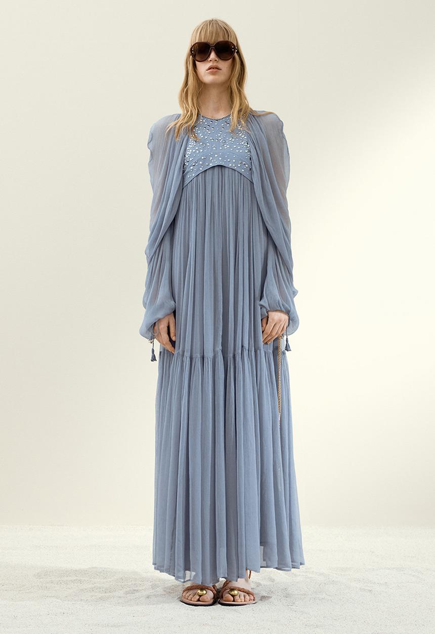 H&M - H&M Studio: Rhinestone-embellished chiffon dress - dusty blue