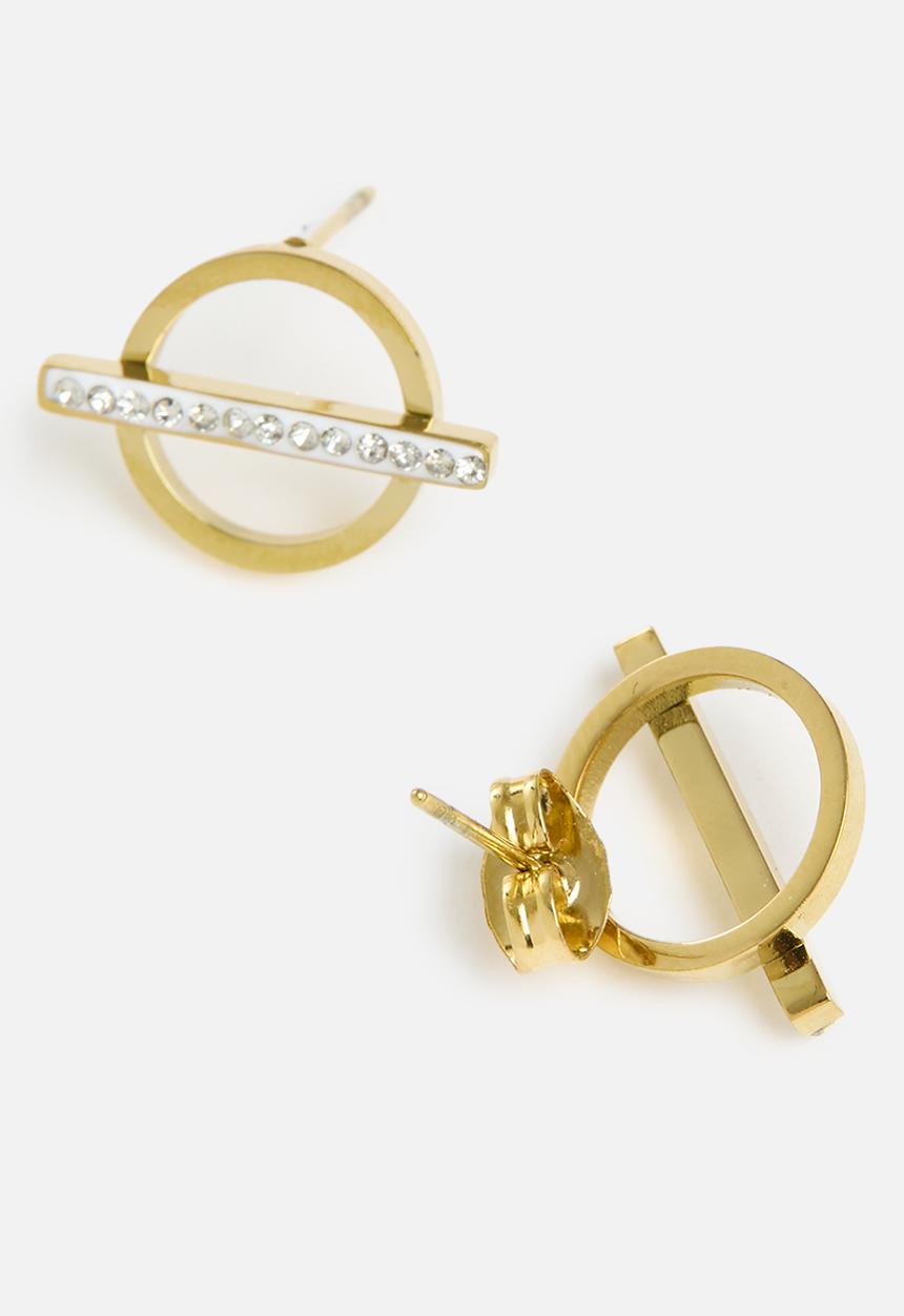 Zoe on Trend - Circle and bar trend earrings - gold