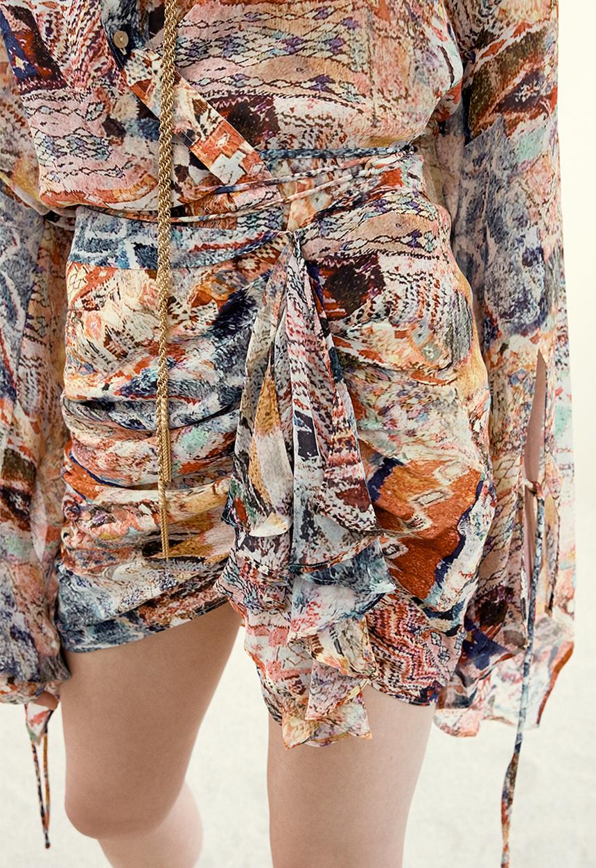H&M - H&M Studio: Chiffon wrap blouse - beige/patterned