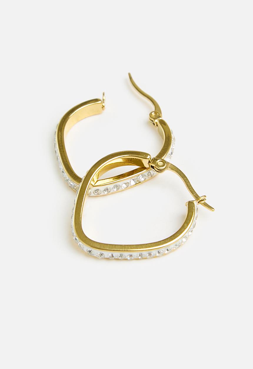Zoe on Trend - Stone-set modern design hoop earrings - gold