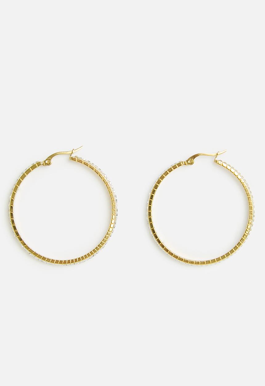 Zoe on Trend - Stone-set large hoop earrings - gold