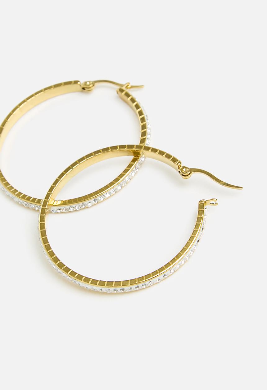 Zoe on Trend - Stone-set large hoop earrings - gold