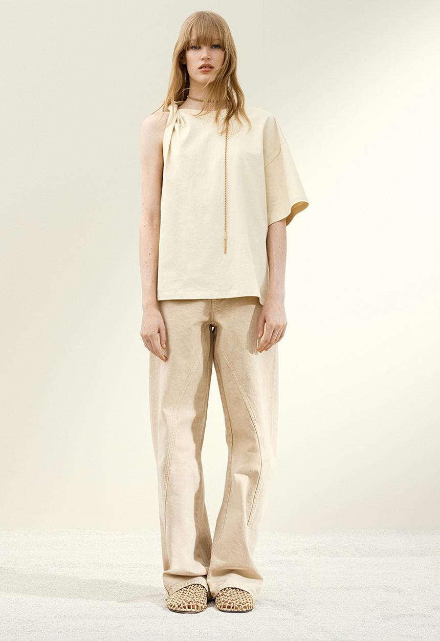 H&M - H&M Studio: Asymmetric t-shirt - light beige